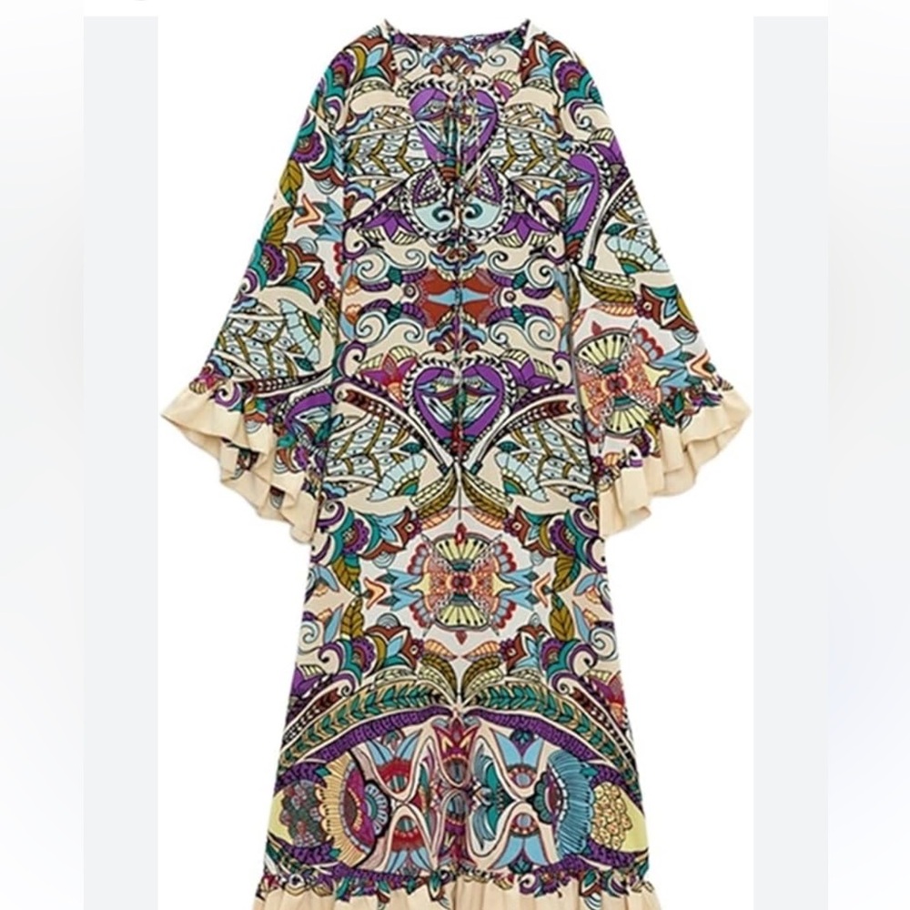 Zara Ruffle Kaftan Style Maxi - Picture 5 of 10